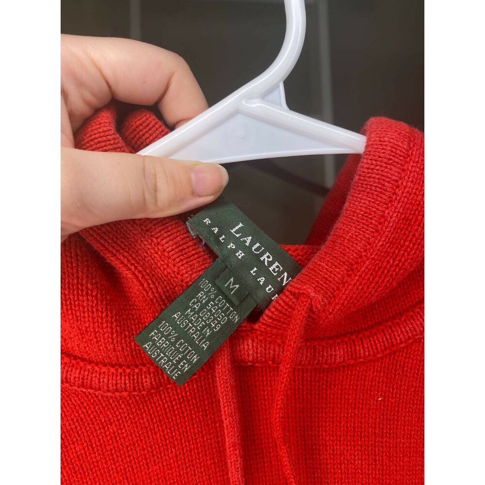 LRL Ralph Lauren Hooded Pullover Sweater Womens M Red Drawstring Cotton EXC - Picture 4 of 5